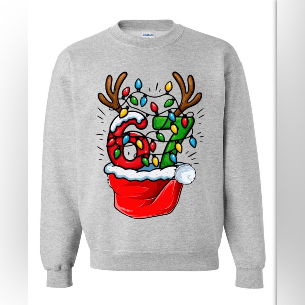 67 Gray Crewneck Holiday Crewneck sweater Finny Graphic size SMLXLXXLXXXL